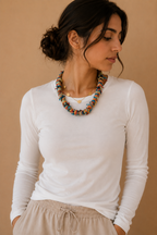 Πολύχρωμο Κολιέ με Πλεκτές Λεπτομέρειες – Boho Artistic Style | Kallαίσθησις