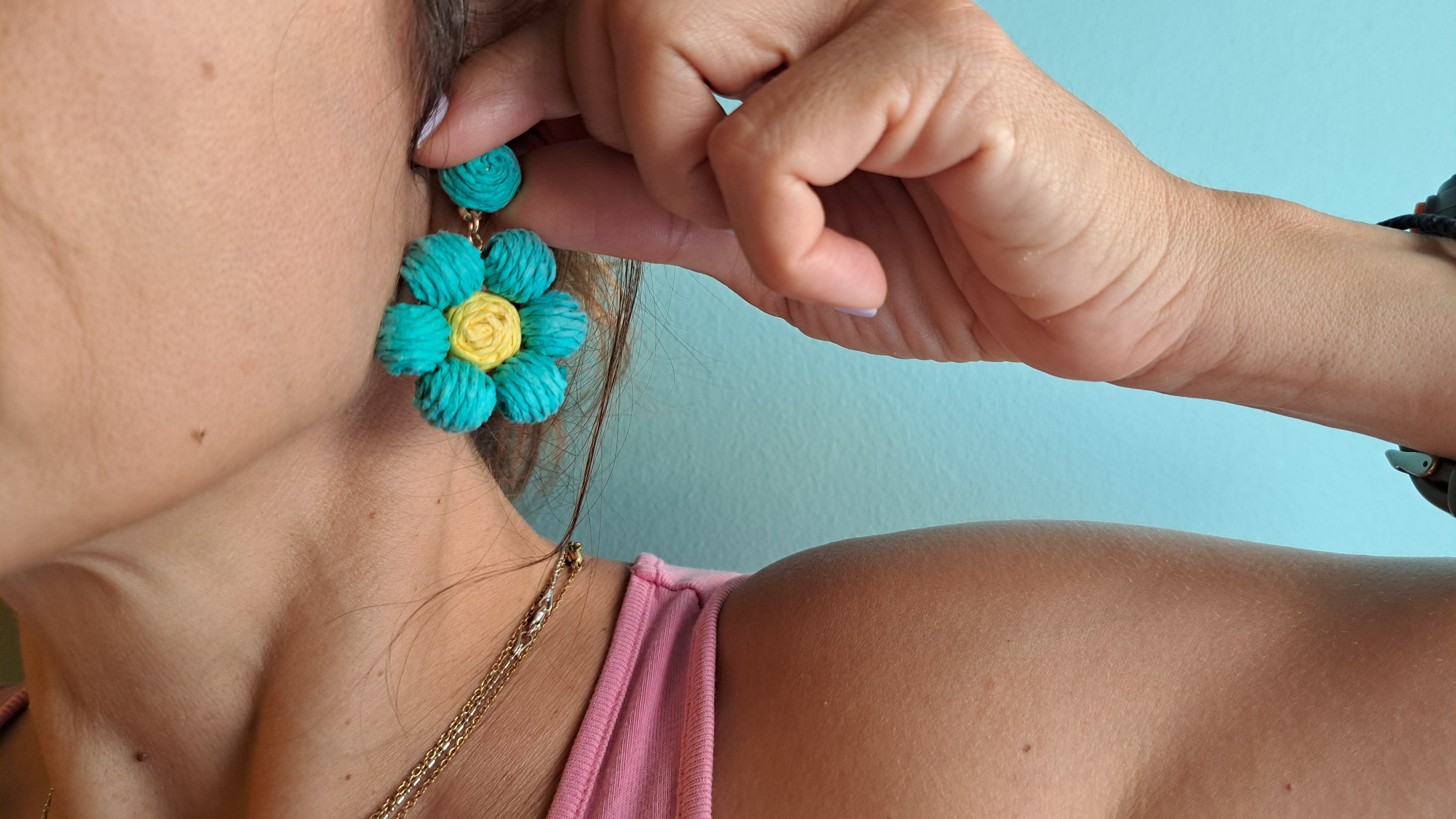 Χειροποίητα σκουλαρίκια λουλούδια — Βεραμάν & Κίτρινο |Kallαίσθησις