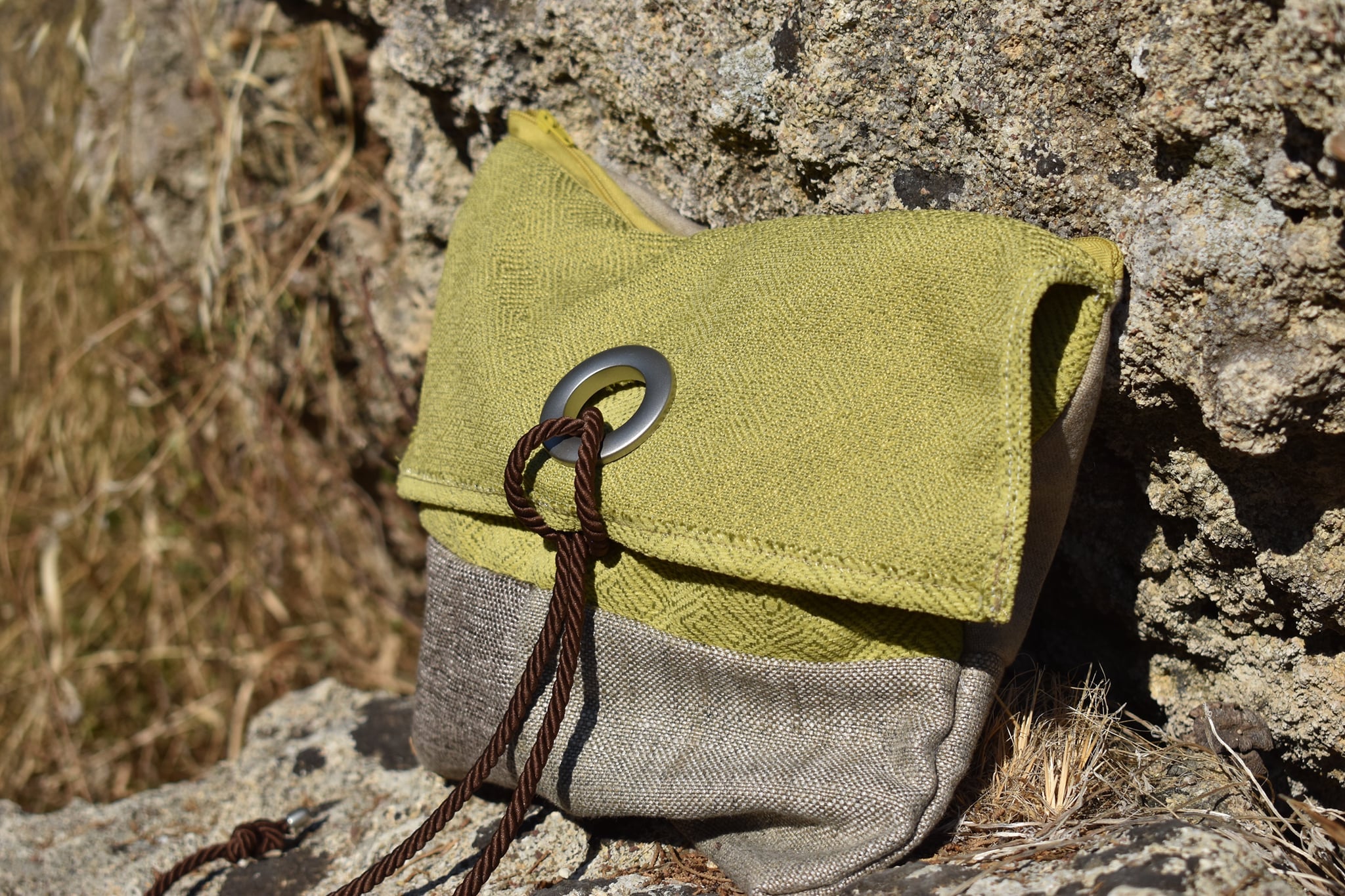 Χειροποίητη Τσάντα Ώμου – Κίτρινο & Μπεζ | Kallαίσθησις