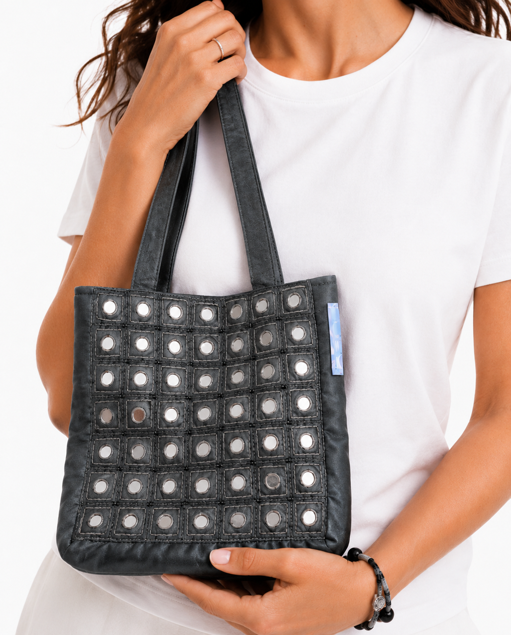 Mini Tote Boho με Γυαλιστερές Λεπτομέρειες – Μπλε/Γκρι | Kallαίσθησις