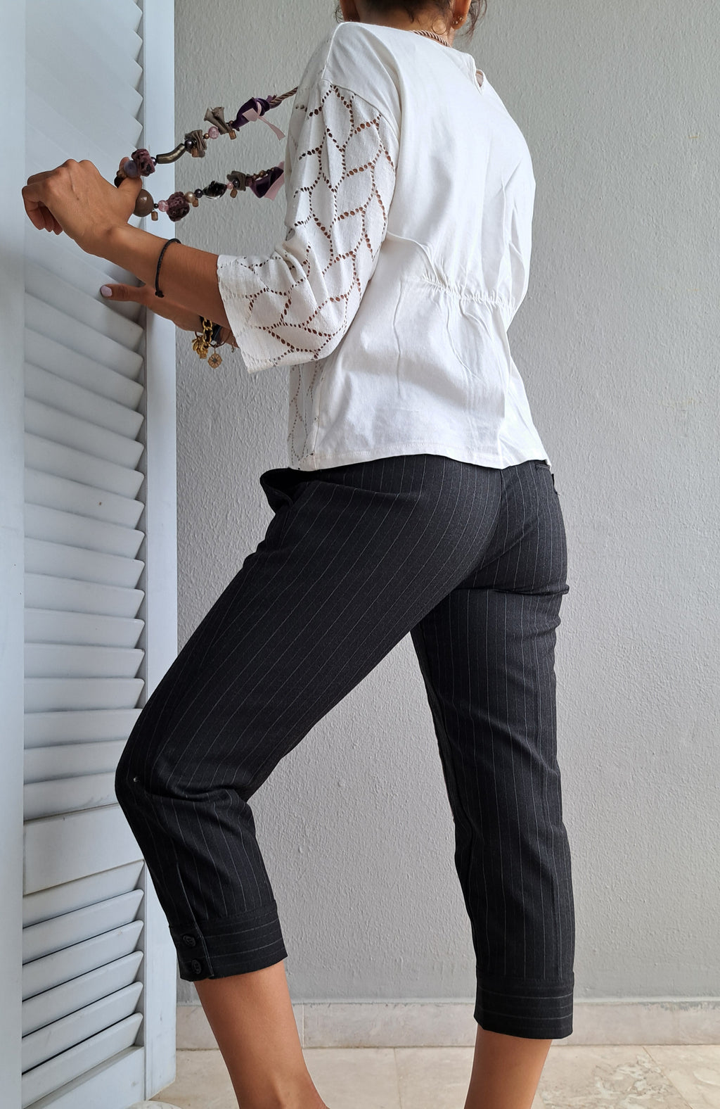 Παντελόνι καρό με  διακοσμητικές λεπτομέρειες σε λιλά & γκρι | kallαίσθησις