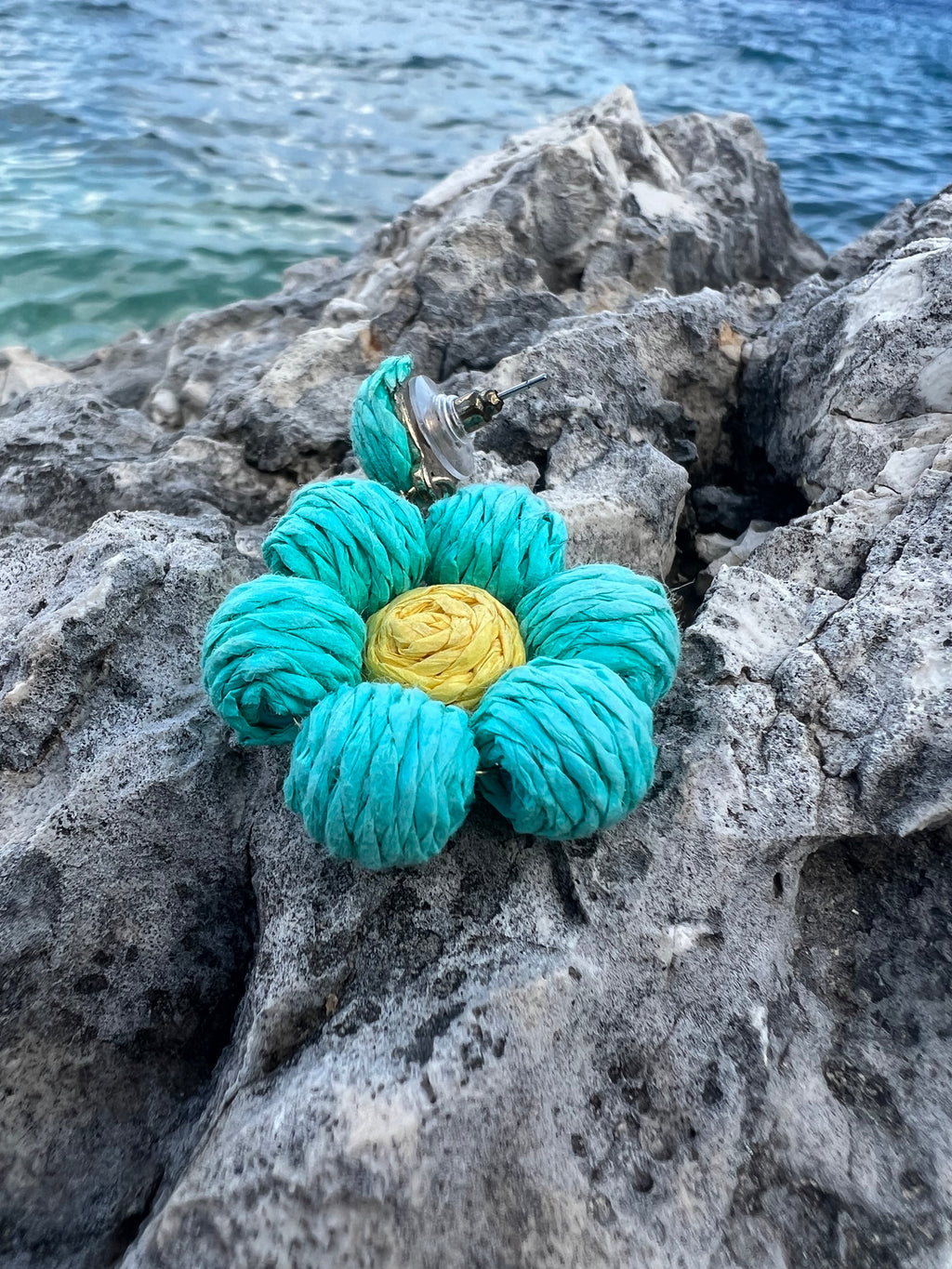 Χειροποίητα σκουλαρίκια λουλούδια — Βεραμάν & Κίτρινο |Kallαίσθησις