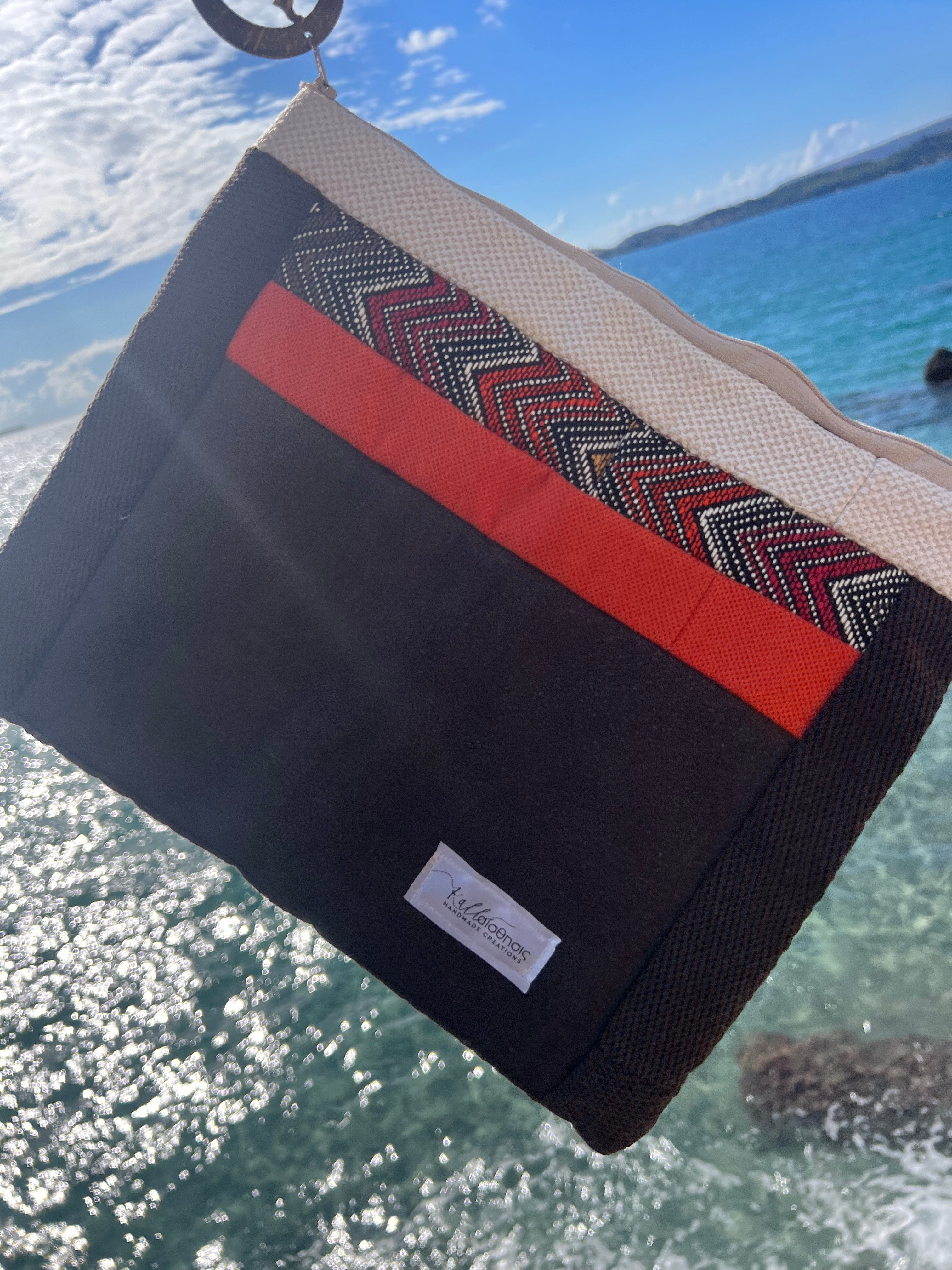 Χειροποίητη Υφασμάτινη Clutch Τσάντα με Καφέ & Πορτοκαλί Λεπτομέρειες | Kallαισθησις