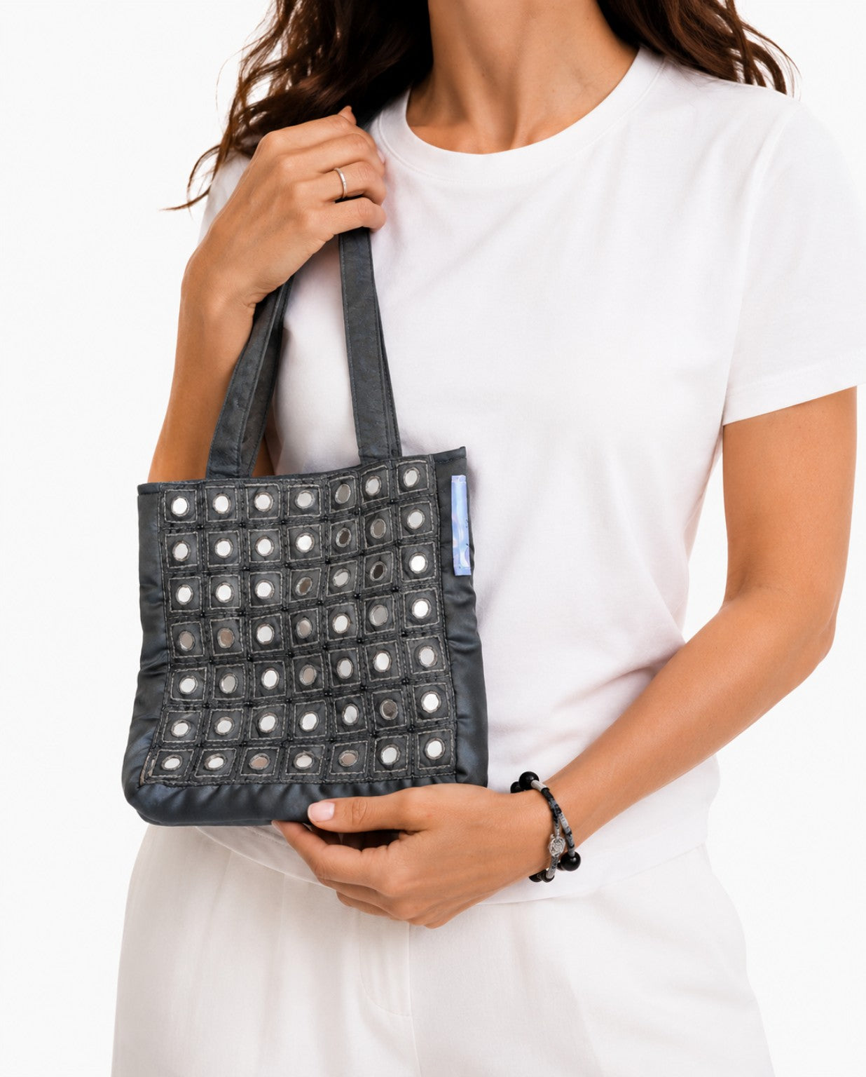 Mini Tote Boho με Γυαλιστερές Λεπτομέρειες – Μπλε/Γκρι | Kallαίσθησις
