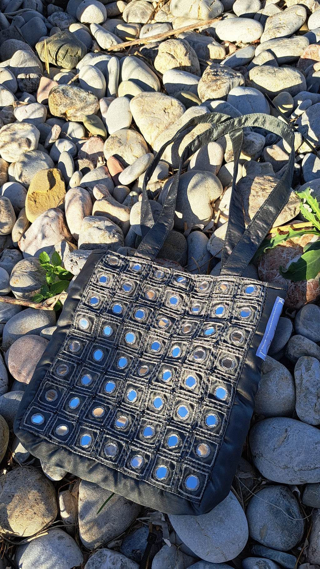 Mini Tote Boho με Γυαλιστερές Λεπτομέρειες – Μπλε/Γκρι | Kallαίσθησις