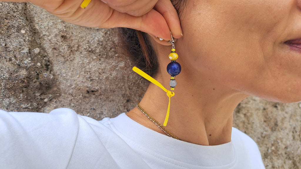 Χειροποίητα Σκουλαρίκια με Μπλε & Κίτρινες Χάντρες | kallαίσθησις