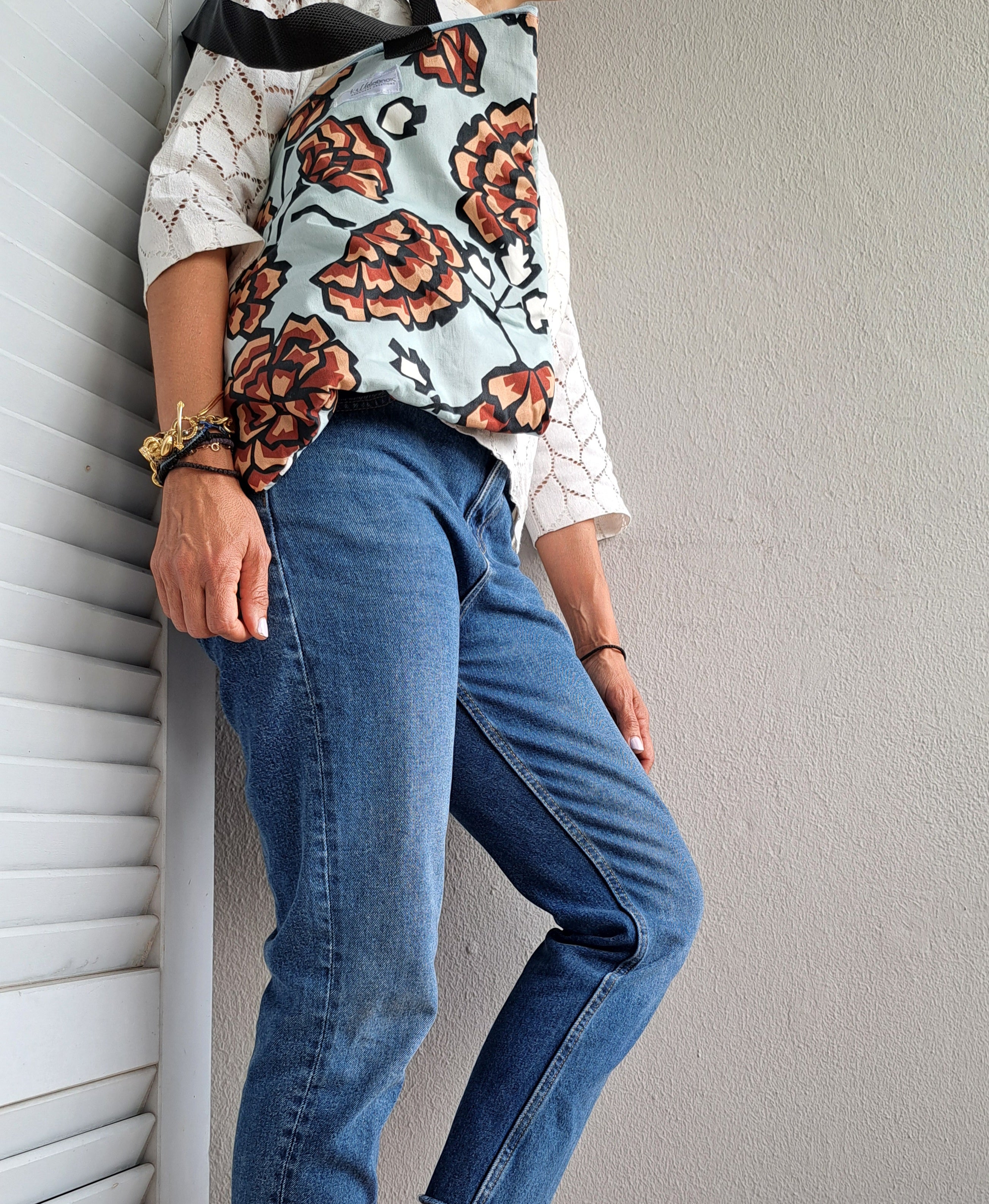 Τσάντα ώμου με floral σχέδιο σε αποχρώσεις της τερακότας | kallαίσθησις