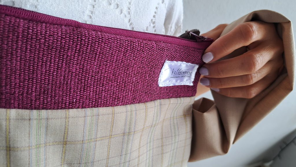 Τσαντάκι χειρός σε μπεζ και μπορντό patchwork | kallαίσθησις