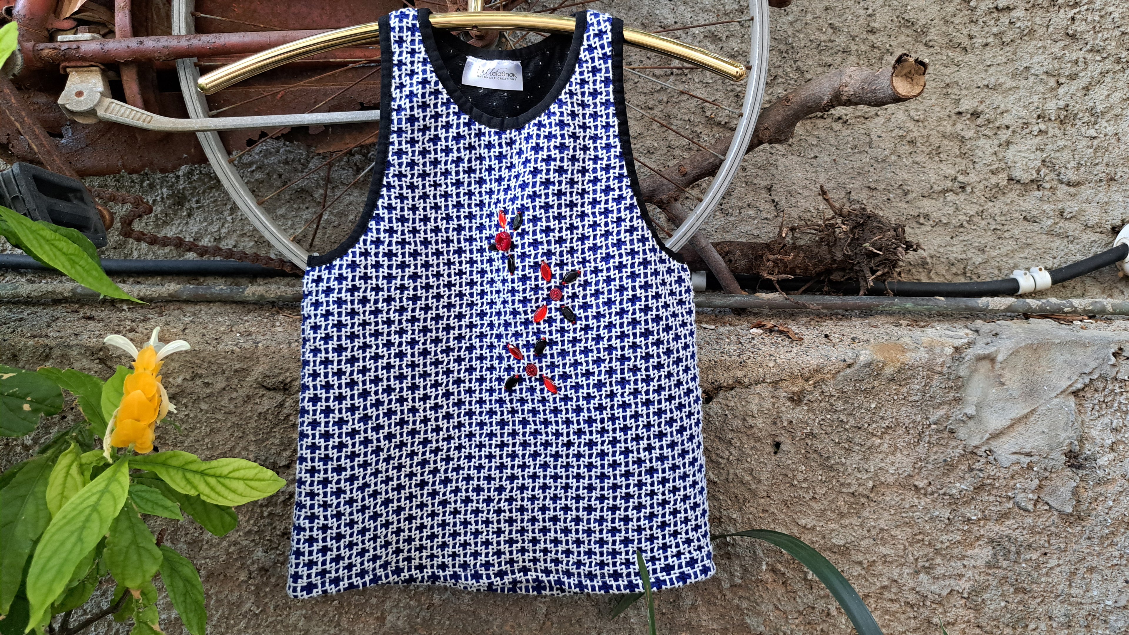 Μπλουζάκι Μπλε Λευκό με Κεντητές Λεπτομέρειες | kallαίσθησις