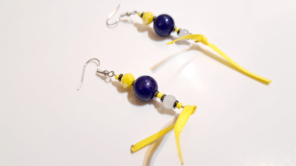 Χειροποίητα Σκουλαρίκια με Μπλε & Κίτρινες Χάντρες | kallαίσθησις