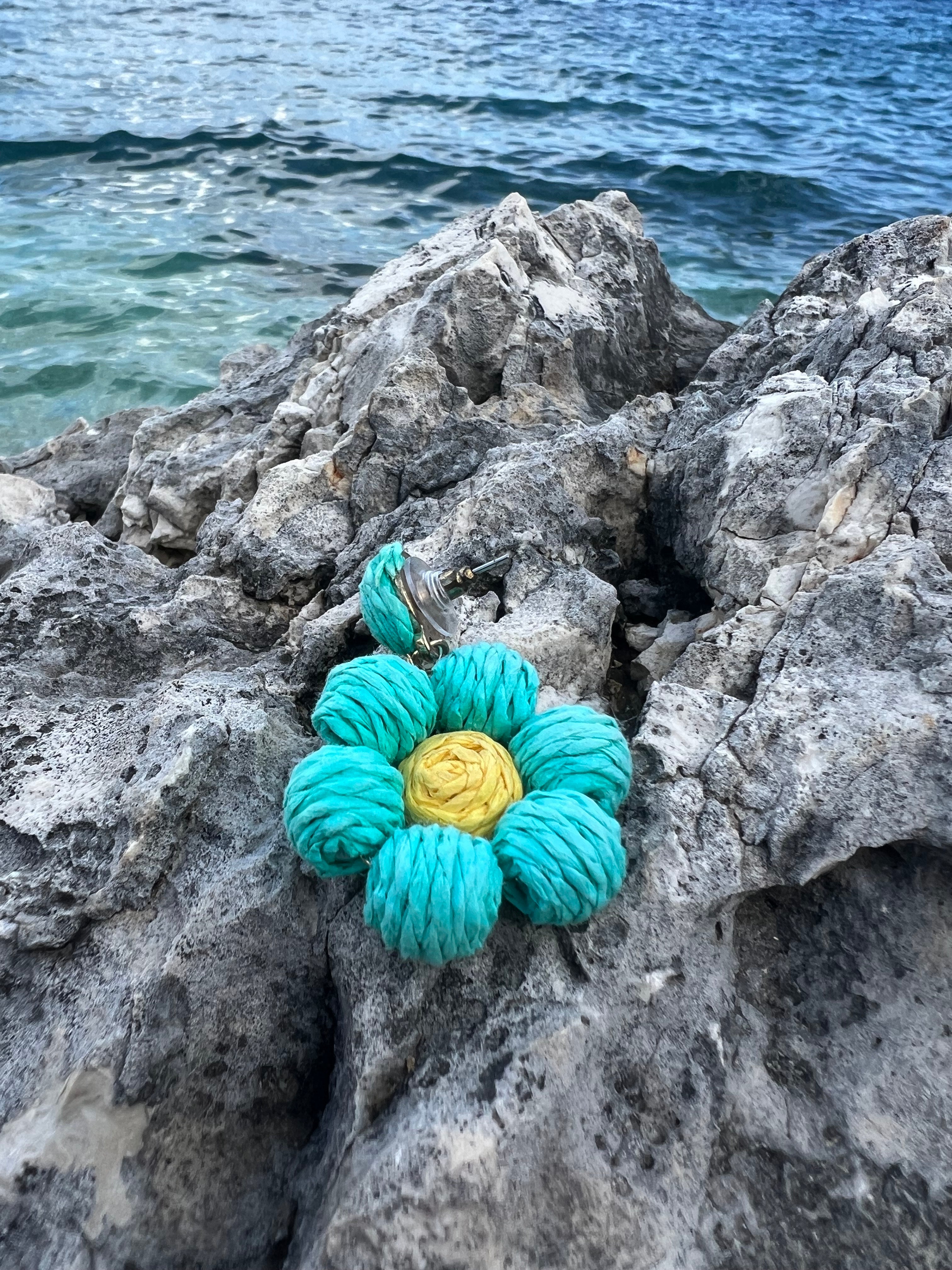 Χειροποίητα σκουλαρίκια λουλούδια — Βεραμάν & Κίτρινο |Kallαίσθησις