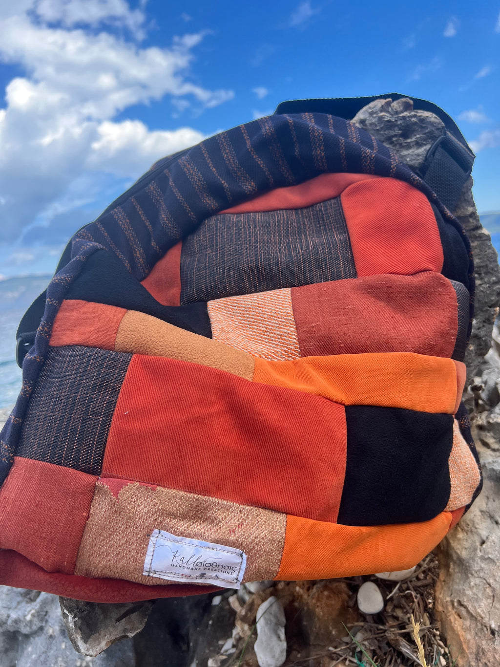 Χειροποίητο σακίδιο πλάτης — Καφέ/πορτοκαλί αποχρώσεις | Kallαίσθησις