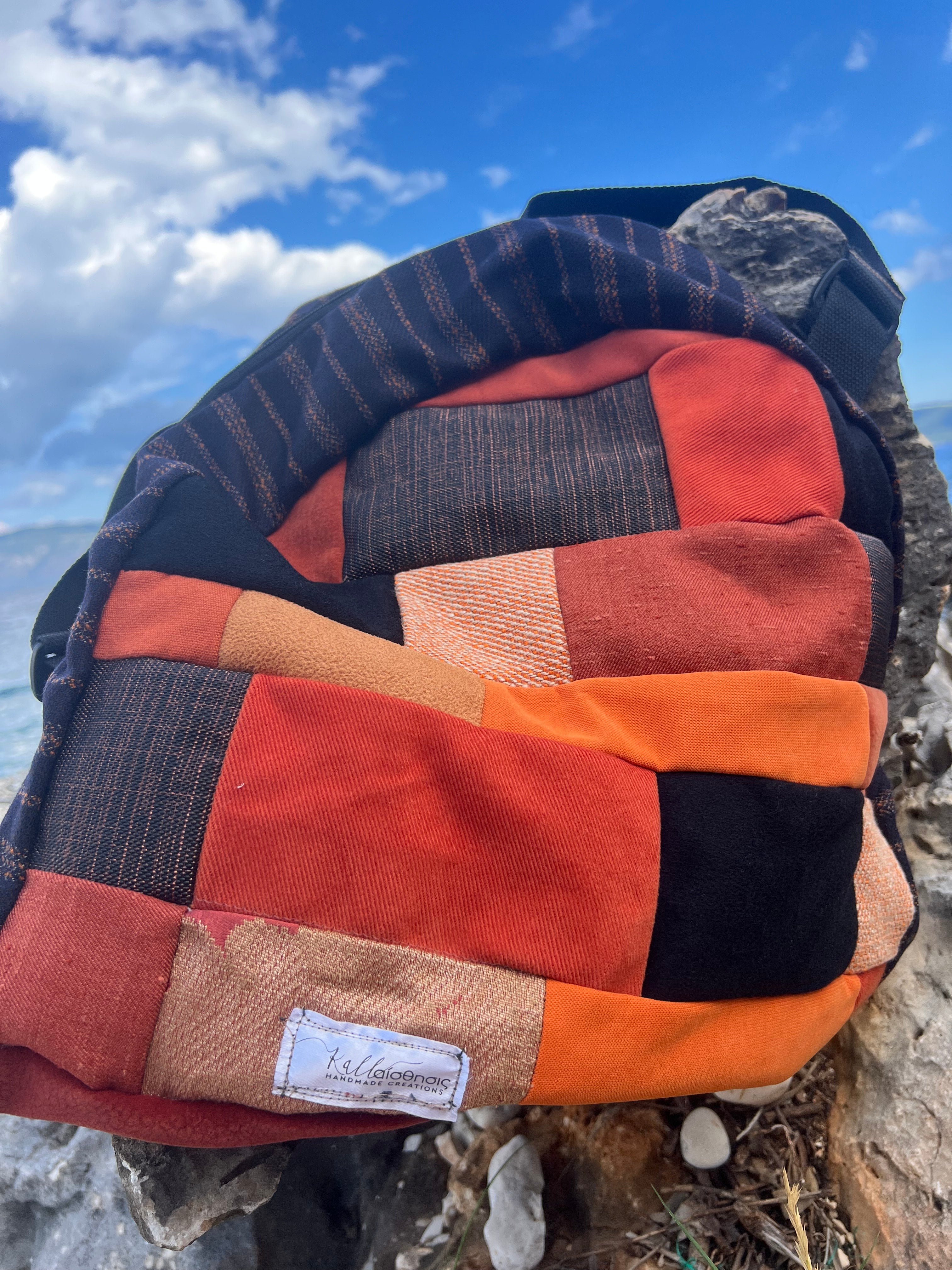 Χειροποίητο σακίδιο πλάτης — Καφέ/πορτοκαλί αποχρώσεις | Kallαίσθησις