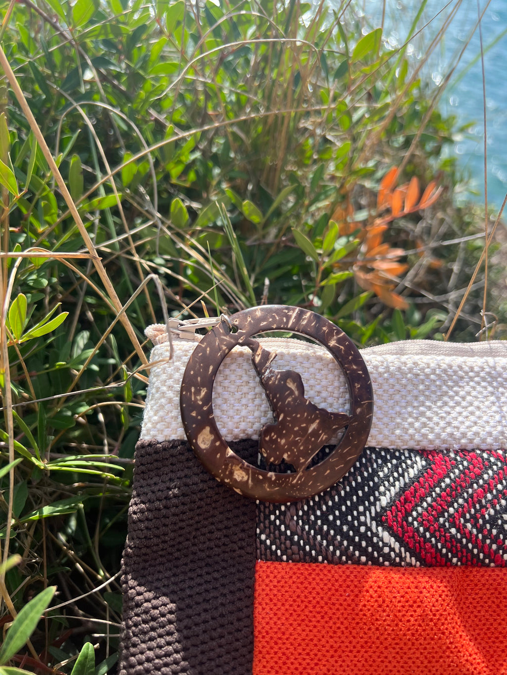 Χειροποίητη Υφασμάτινη Clutch Τσάντα με Καφέ & Πορτοκαλί Λεπτομέρειες | Kallαισθησις