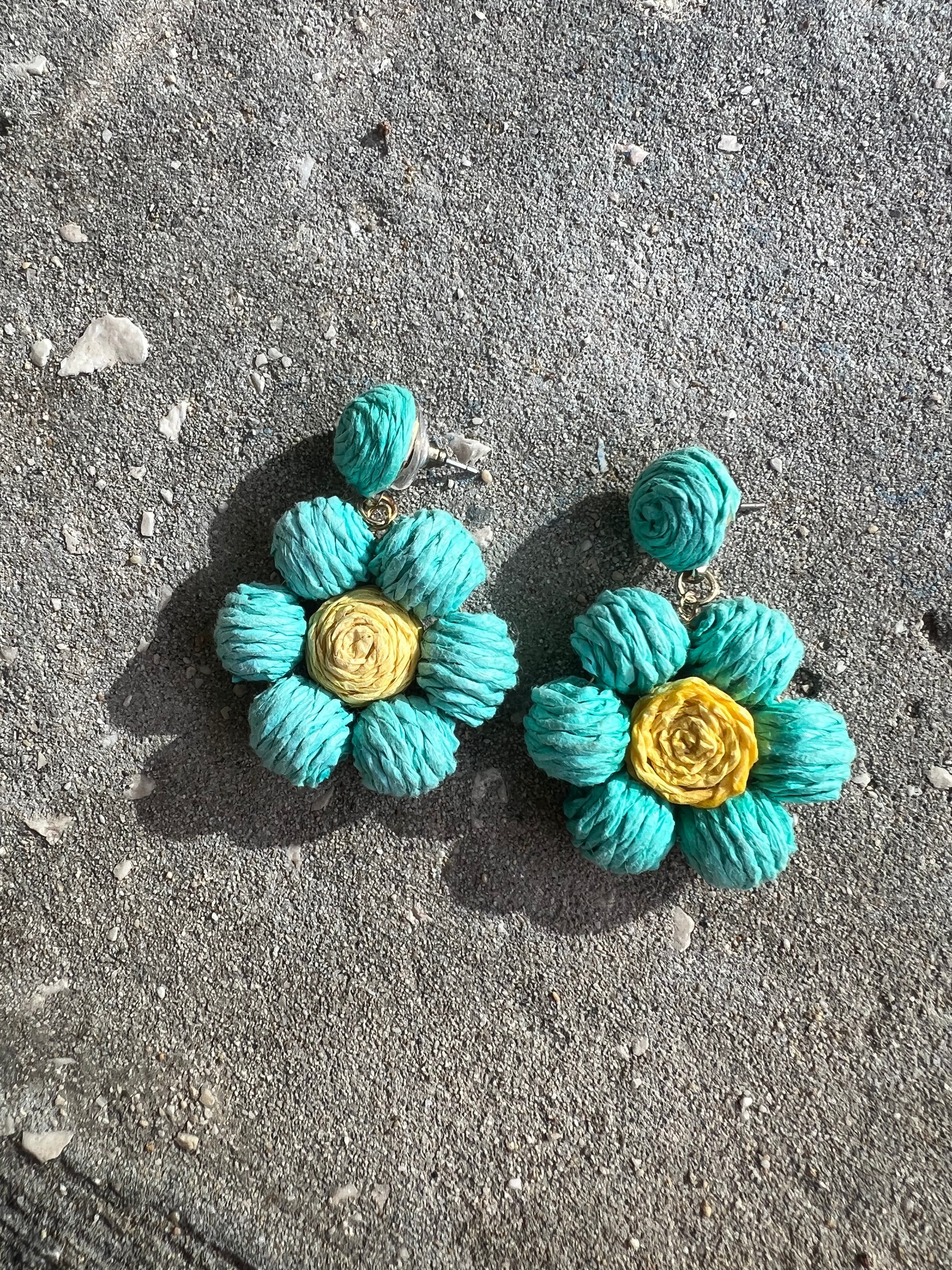 Χειροποίητα σκουλαρίκια λουλούδια — Βεραμάν & Κίτρινο |Kallαίσθησις