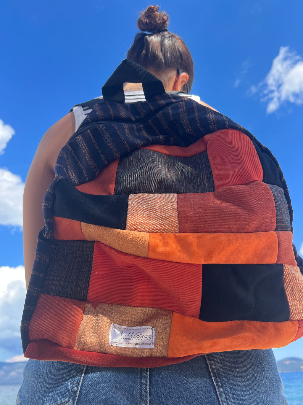 Χειροποίητο σακίδιο πλάτης — Καφέ/πορτοκαλί αποχρώσεις | Kallαίσθησις