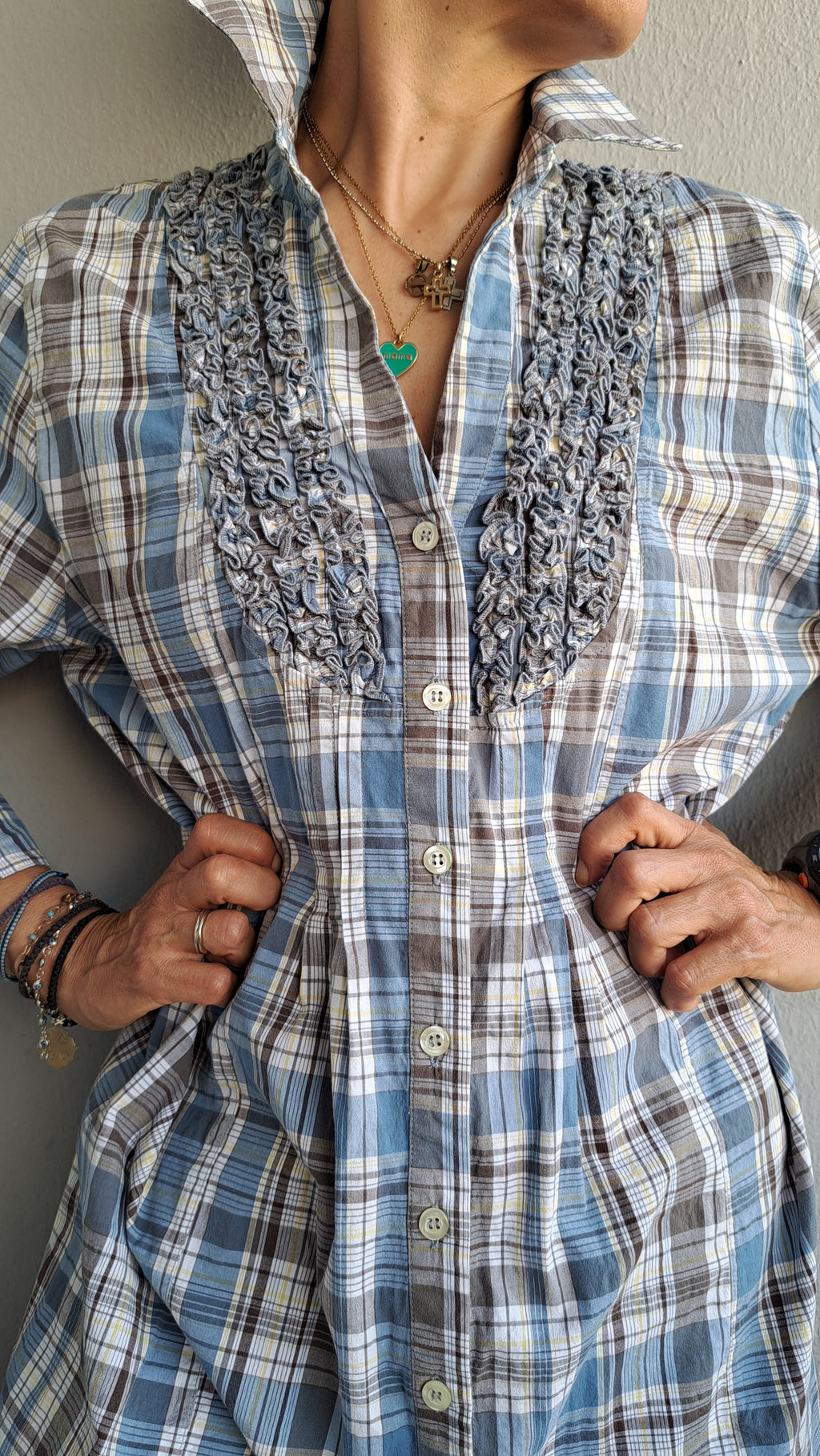 Καρό πουκαμίσα με χειροποίητο σούρωμα στο στήθος | kallαίσθησις