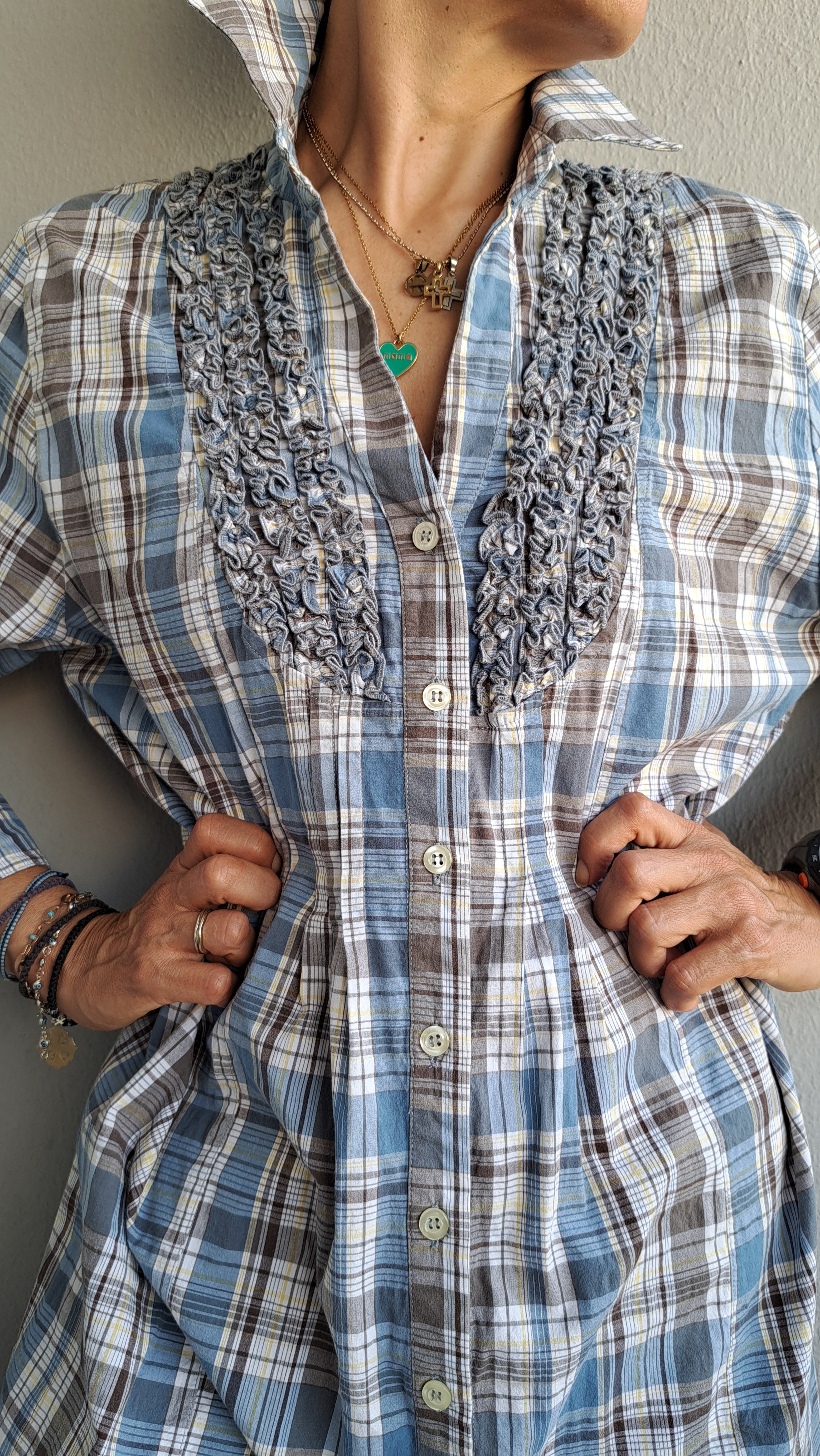 Καρό πουκαμίσα με χειροποίητο σούρωμα στο στήθος | kallαίσθησις
