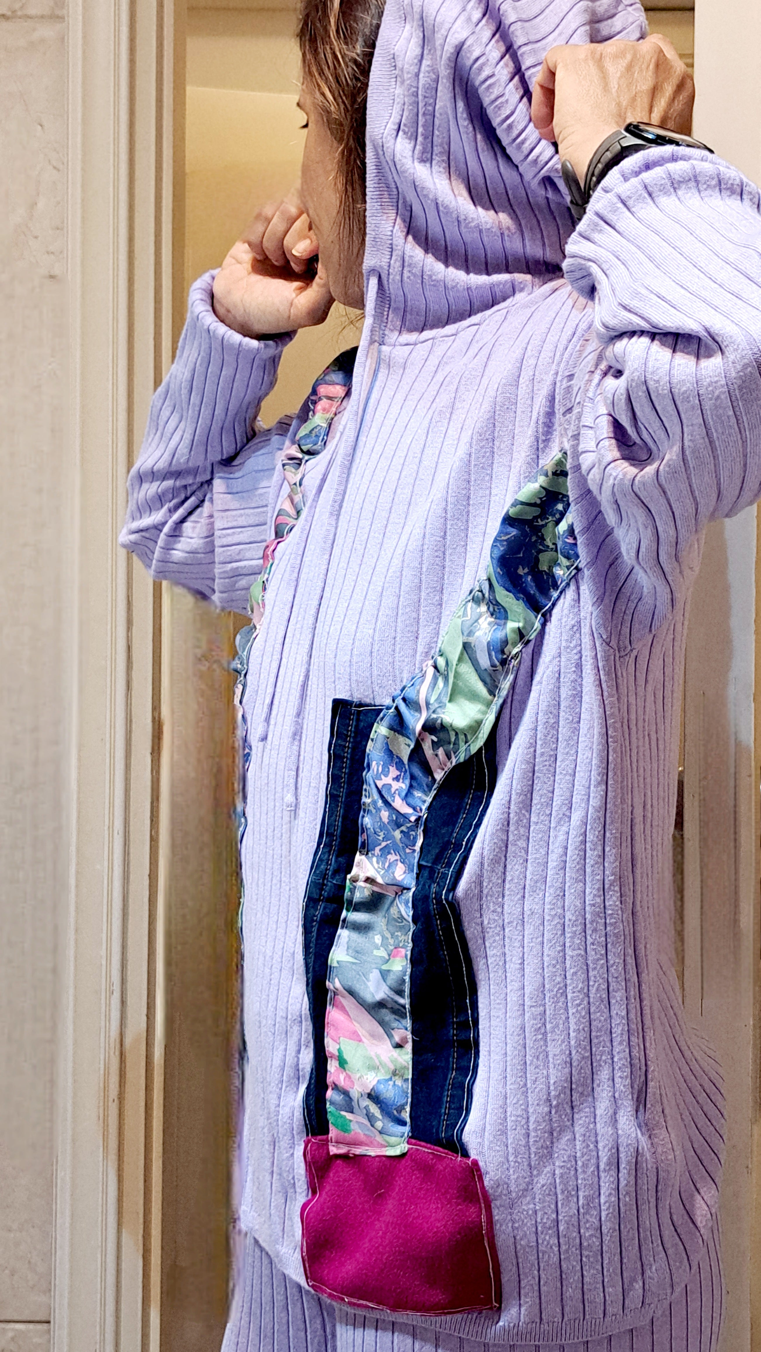 Χειροποίητο σετ λιλά – μπλούζα με κουκούλα & παντελόνι| kallαίσθησις