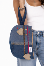 Τσάντα-φάκελος Τζιν Patchwork με Καρδιές & Boho Λεπτομέρειες | Kallαίσθησις