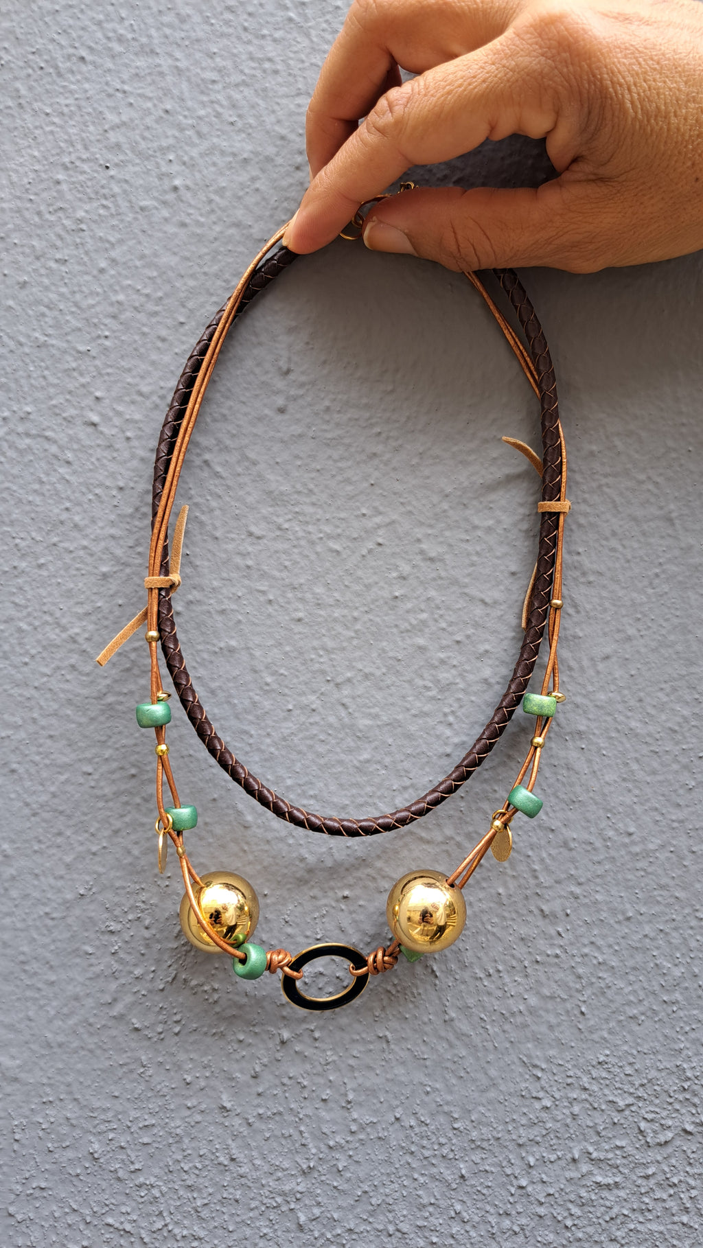 Χειροποίητο Κολιέ με Χρυσές & Πράσινες Χάντρες|Kallαίσθησις