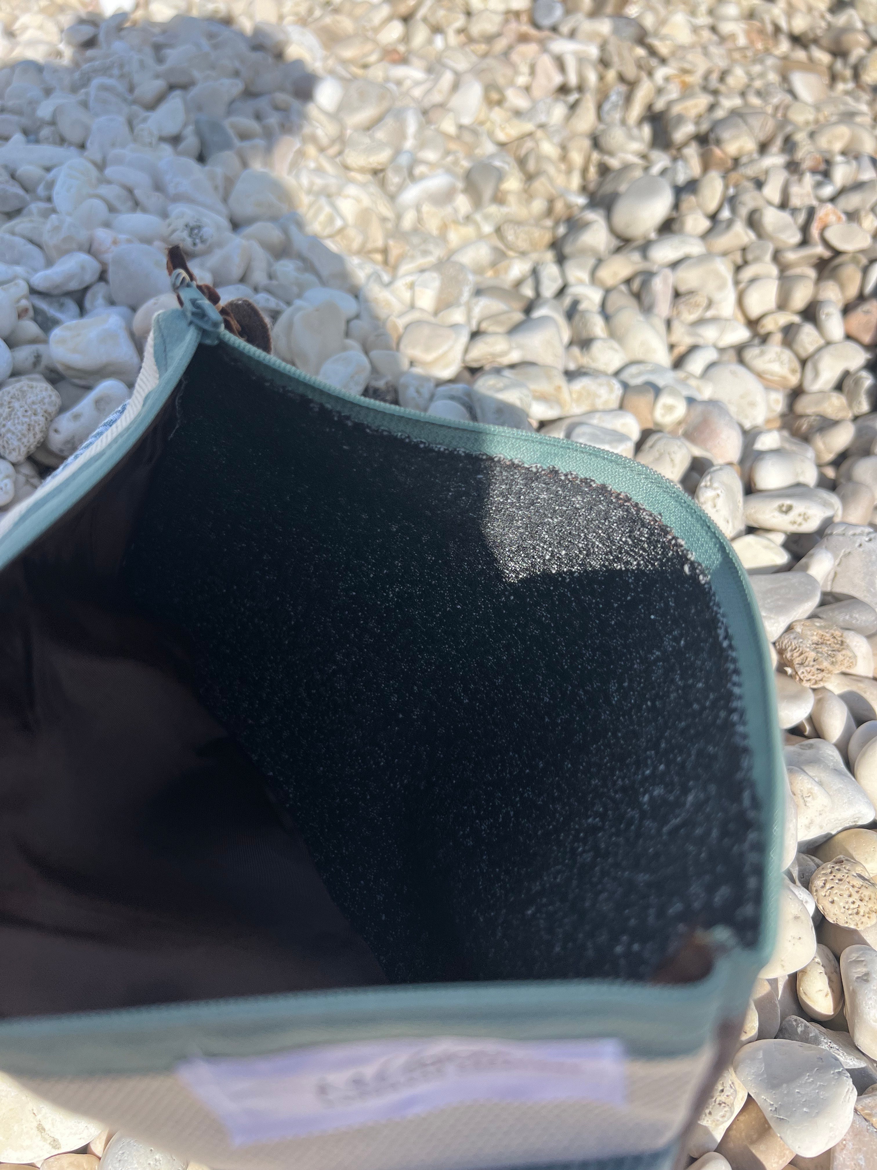 Χειροποίητο Υφασμάτινο Τσαντάκι με καφέ & Σμαραγδί Λεπτομέρεια | Kallαισθησις