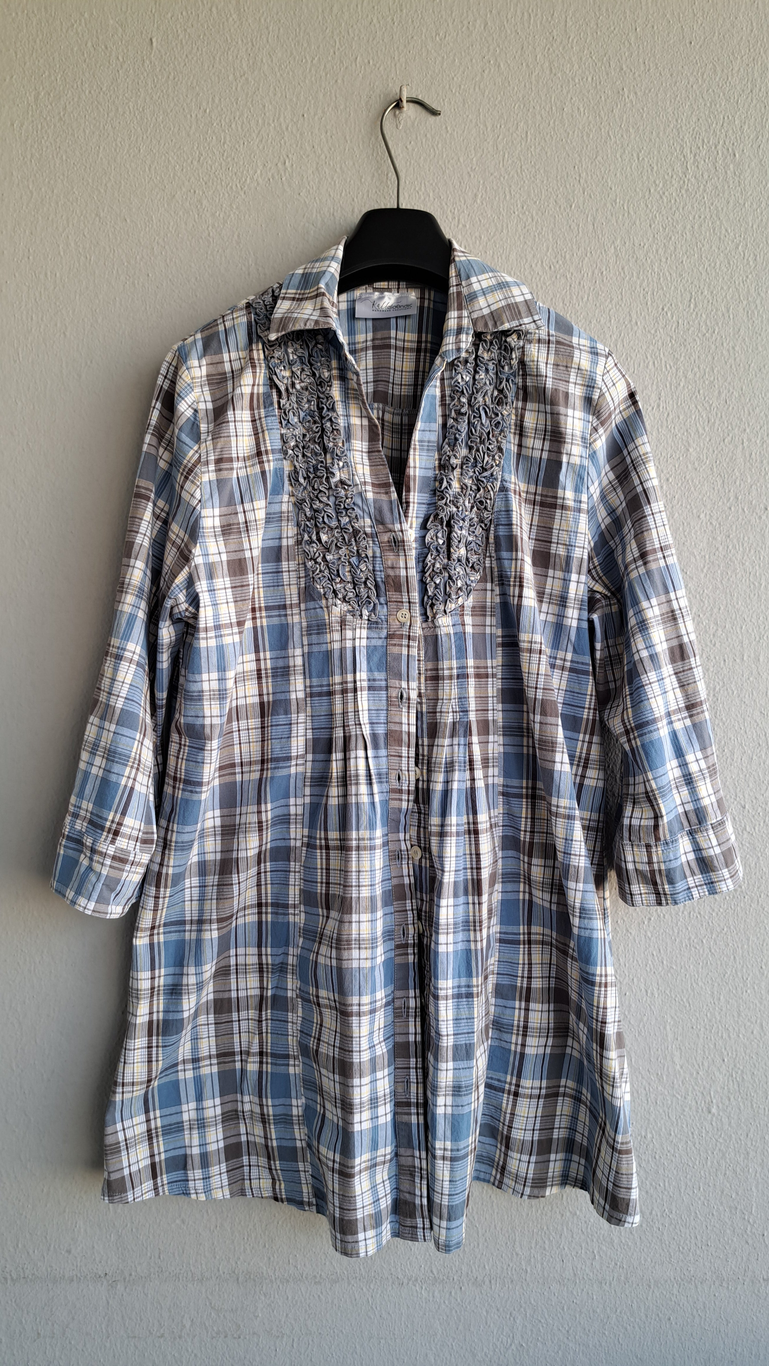 Καρό πουκαμίσα με χειροποίητο σούρωμα στο στήθος | kallαίσθησις