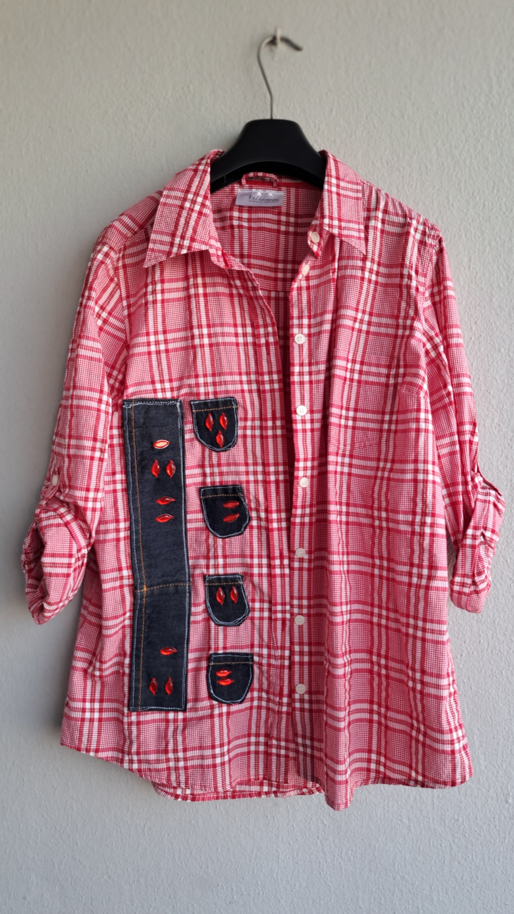 Καρό πουκάμισο με denim patchwork λεπτομέρειες | kallαίσθησις