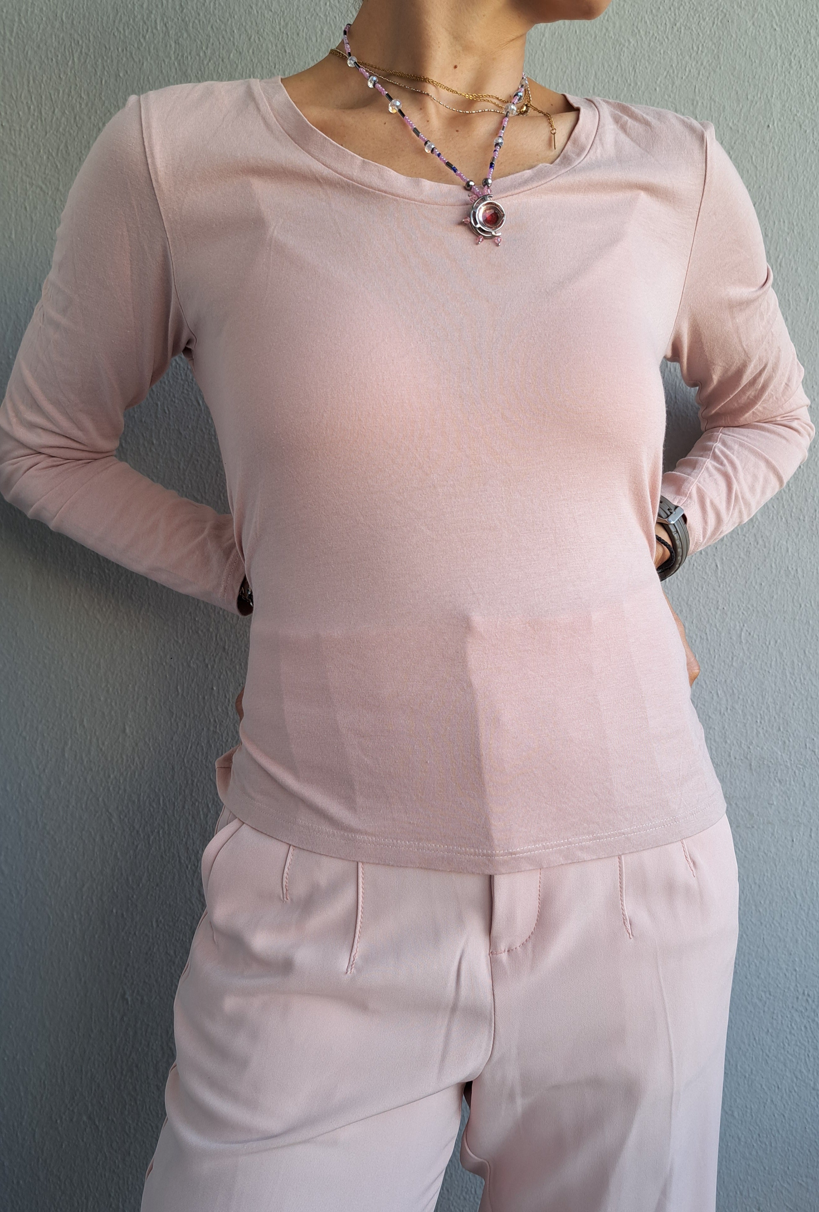 Κολιέ με ροζ και μωβ χάντρες & μεταλλικό κρεμαστό | kallαίσθησις