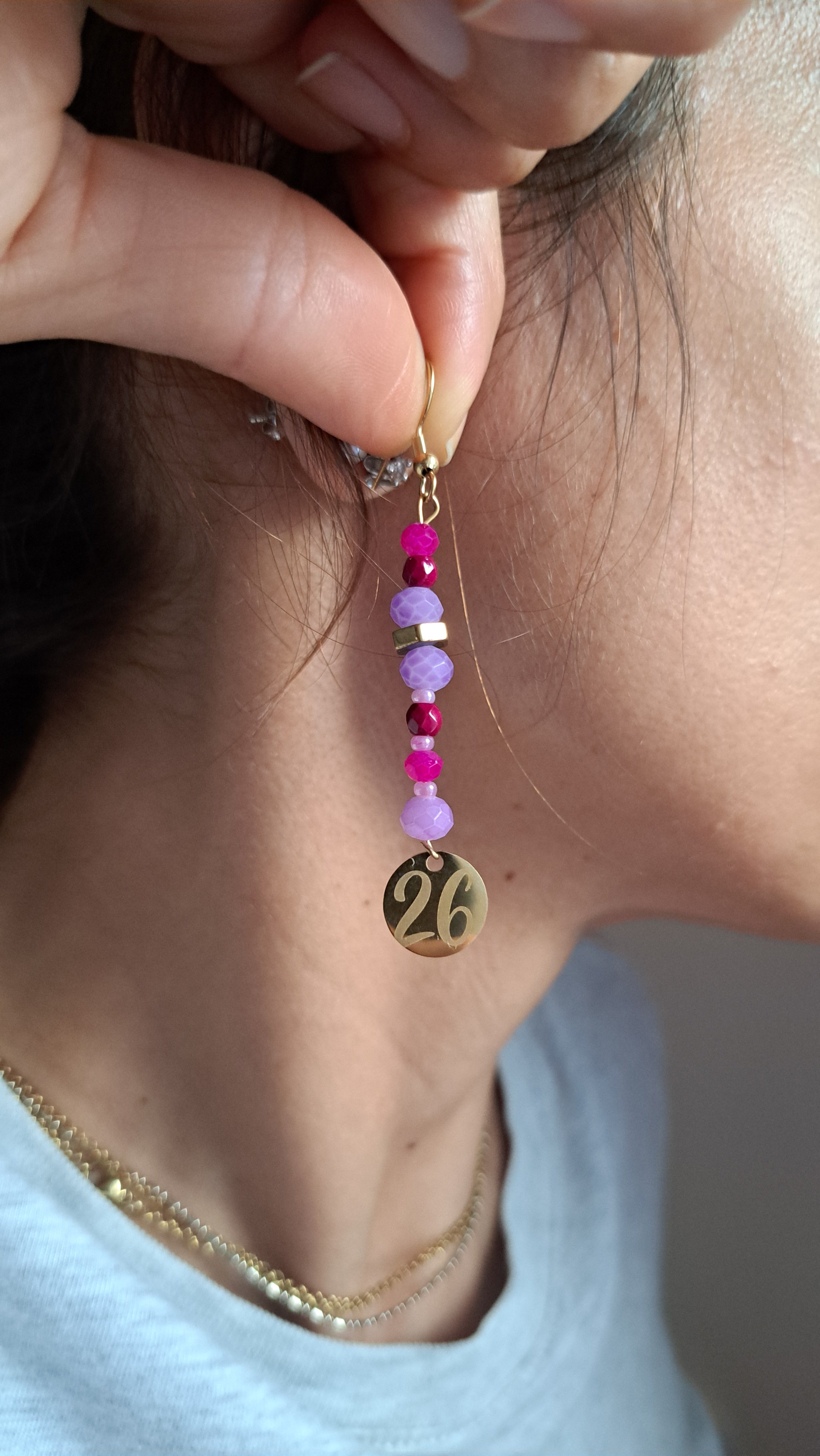 Κρεμαστά Σκουλαρίκια Ροζ – Μωβ Crystal Mix “26” | Kallαίσθησις