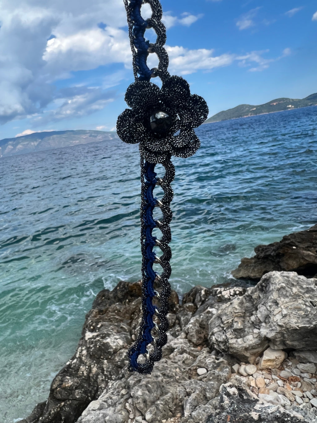 Χειροποίητο Σετ Βραχιόλι & Κολιέ με Δαντέλα & Μπλε Λεπτομέρειες | Kallαίσθησις