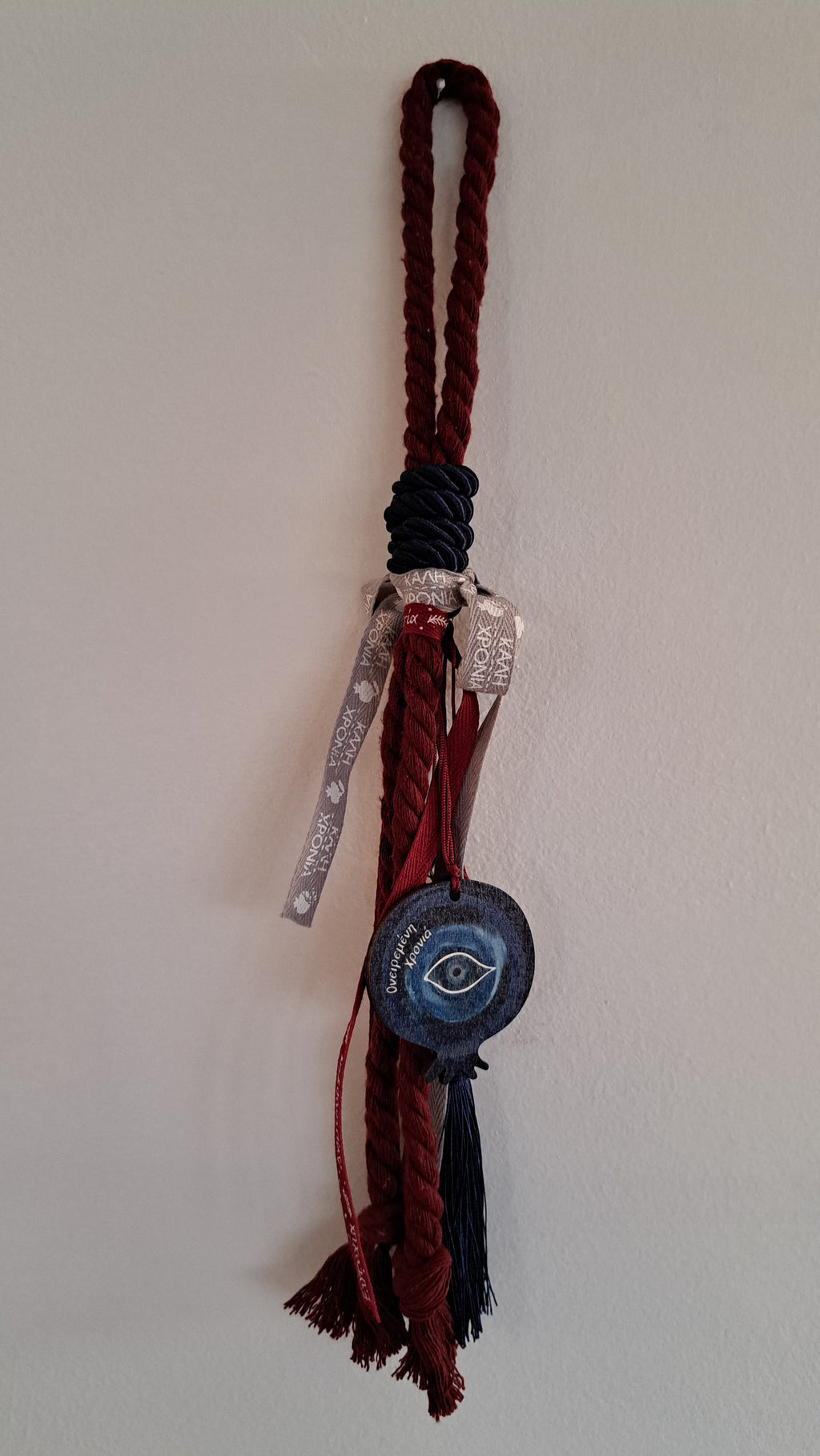 Γούρι Ρόδι Μπλε με Μάτι & Μπορντό Σχοινί | Kallαίσθησις