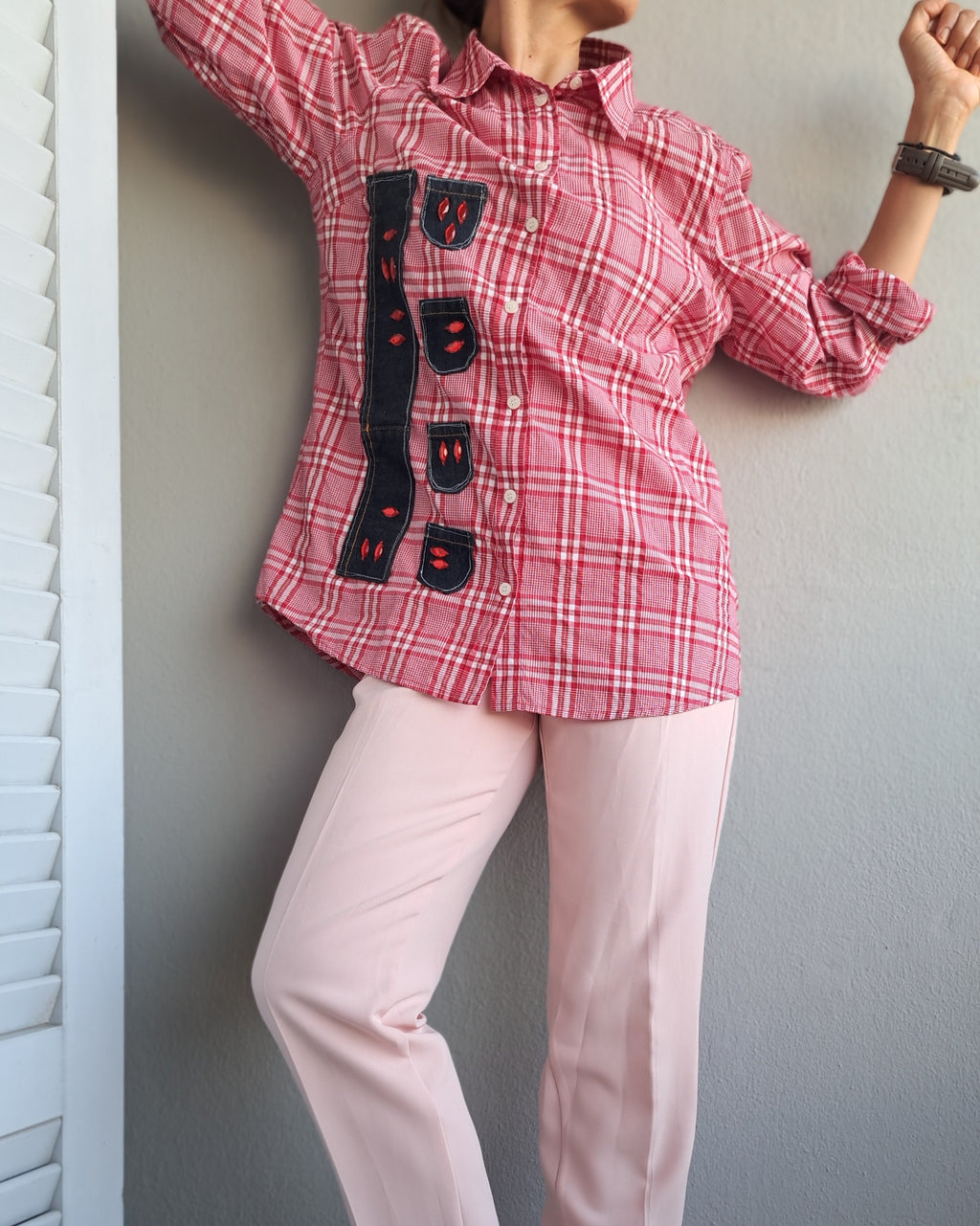 Καρό πουκάμισο με denim patchwork λεπτομέρειες | kallαίσθησις