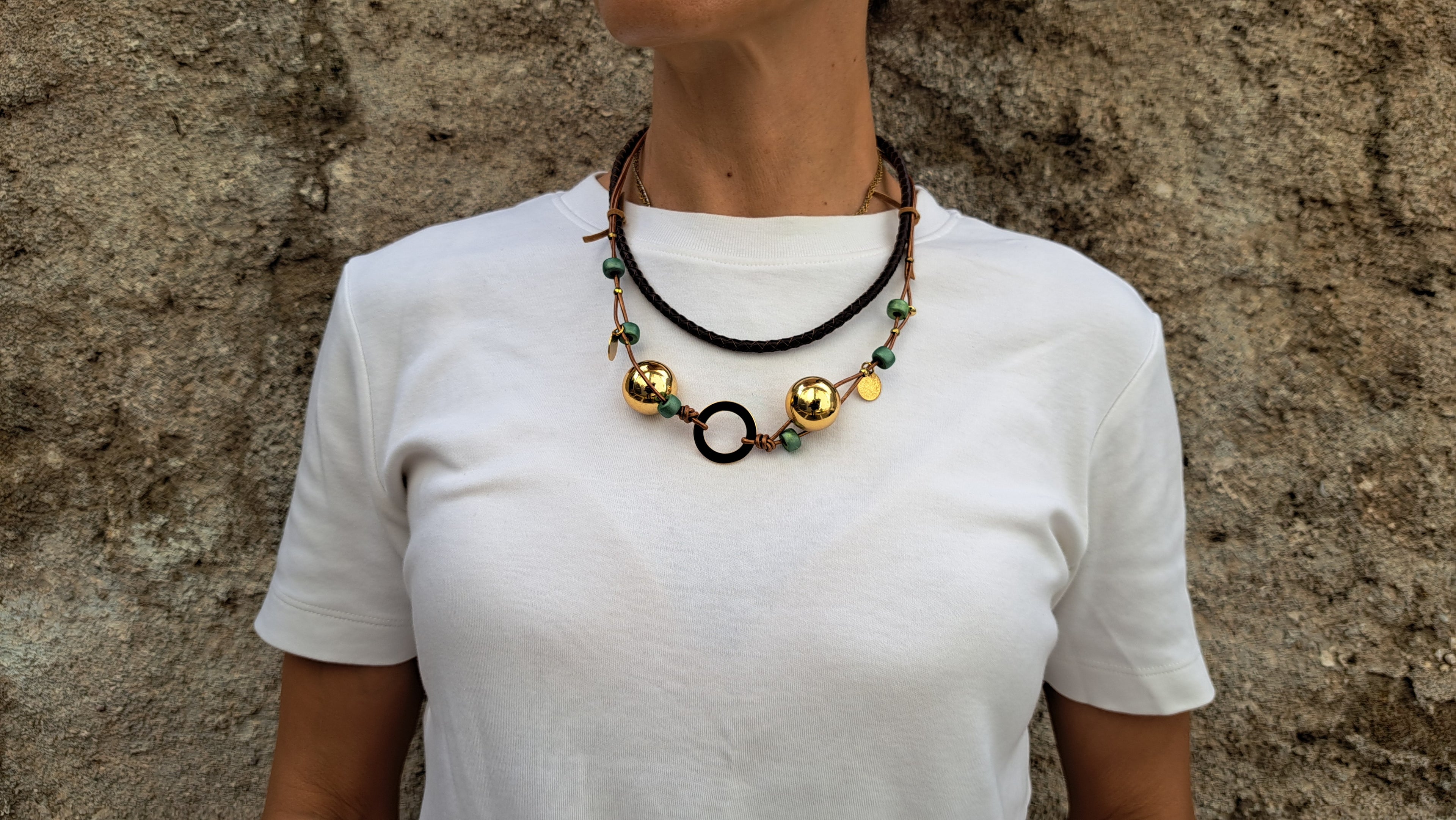 Χειροποίητο Κολιέ με Χρυσές & Πράσινες Χάντρες|Kallαίσθησις